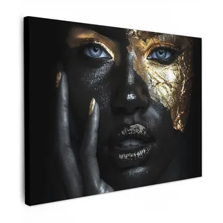 MuchoWow© Bilder Wohnzimmer Deko Modern Wandbild Foto auf Leinwand Bild | 40x30 cm - Schlafzimmer über Bett Room Decor Geschenke Frau - Gold - Porträt - Schwarz-Weiß - Luxus