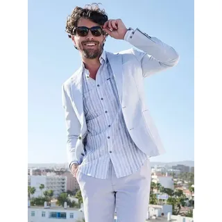 emilio adani Herren Anzug-Sakko aus Leinen-Mix Blau slim fit uni - 50