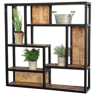 baario Wandregal Wandregal SELCE 80x80 Metall, Hängeregal massiv Eisen & Mangoholz Industrial Design schwarz