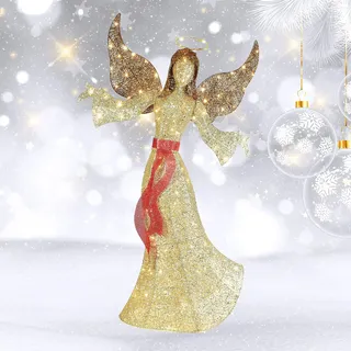 1,52 m Langer Weihnachtsengel für draußen – leuchtender Weihnachtsengel mit 120 LED-Lichtern für draußen – Elegante geflügelte Weihnachtsfigur für den Rasen - Gold