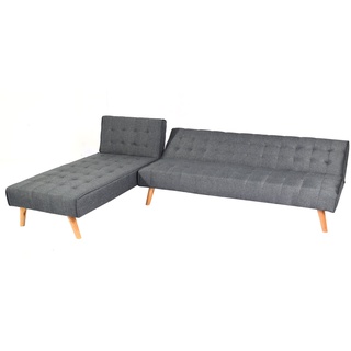 Mendler Ecksofa HWC-K38, Sofa Klappsofa, Liegefläche links/rechts, Stoff/Textil Massivholz 256cm dunkelgrau