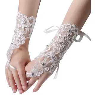 Keuyeo Kristall Spitze Mädchen Handschuhe Prinzessin Blumen Mädchen Handschuhe Spitze Fingerlose Handschuhe Handgelenk Manschetten Weiß Haken Finger Handschuhe Für Hochzeit