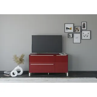 Set One by Musterring Reno Lowboard 137 cm Graphit Schwarz Matt/Glas Bordeauxrot Glanz