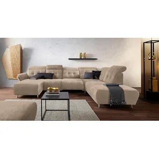 Home Affaire Wohnlandschaft HOME AFFAIRE "Manhattan U-Form", beige, B:345cm H:102cm T:247cm, Luxus Microfaser2 (90% Polyester, 10% Polyamid);Flachgewebe (100% Polyester);Luxus-Microfaser1 (100% Polyester), Sofas, Wohnlandschaft, 2 Sitze mit elektrischer Relaxfunktion, 