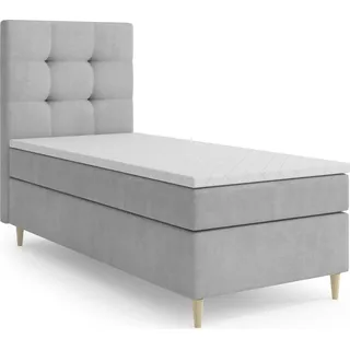 MR GROUP Boxspringbett MONO 90x200 links Kinderbett Jugendbett Einzelbetten Bett mit Stauraum Polsterbett Matratze Topper H3 Schlafzimmer hellgrau - Grau/Hellgrau