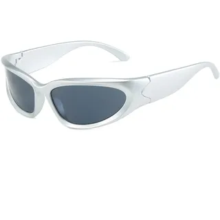 LJCZKA Vintage Sonnenbrille Wrap Around für Herren Damen - Futuristisch Sonnenbrillen Radsportbrille Sport Fahrradbrille mit UV-Schutz