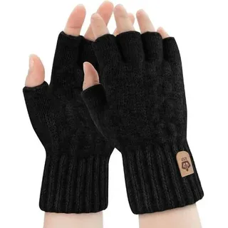 Thermische Fingerlose Strickhandschuhe für Damen und Herren Schwarz