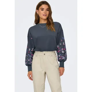 Sweatshirt ONLY "ONLBROOKE L/S O-NECK FLOWER SWT", Damen, Gr. L, ombre blau print:sleeve flower print, Sweatware, Obermaterial: 60% Baumwolle, 40% Polyester, bedruckt, regular fit normal, Rundhals, Rippbündchen, Sweatshirts Sweatshirt, Baumwollmischung, regular fit