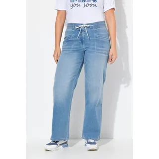 Ulla Popken Regular-fit-Jeans Jeans Mary weites ausgestelltes Bein Elastikbund blau 25