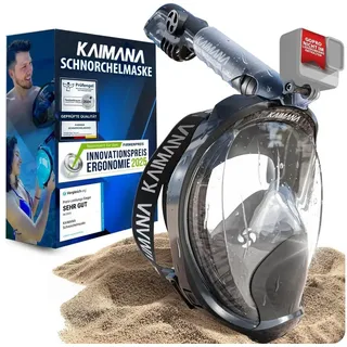 KAIMANA Tauchermaske NEUHEIT- Schnorchelmaske für Erwachsene inkl. Tragetasche, (Vollgesichtsmaske Tauchmaske), geprüfte CO2 Sicherheit - Tauchermaske Erwachsene schwarz S/M (bis 1,60m)