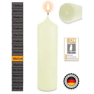 WikaKerzen Stumpenkerze-Rohling Blanko [ideal zum Basteln und Verzieren mit Wachs] zur Taufe Geburtstag Hochzeit Kommunion Altarkerze Kaminkerze Laternenkerze Dekokerze (Elfenbein, 30 x 7 cm)