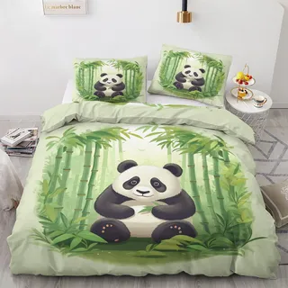 GEDAEUBA Panda Bettwäsche 140x200 Sommer - Kinder Bettbezug 140x200 2er Set, Wendebettwäsche und Kissenbezug 70x90, Weiche & Atmungsaktive Mikrofaser Bettwäsche-Sets mit Reißverschluss