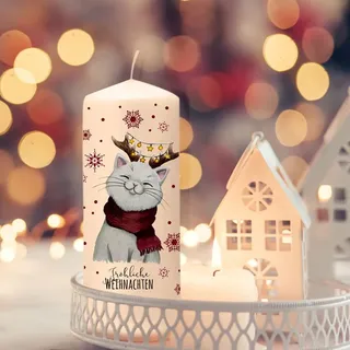 Adventskerze Kerze Advent Winter Katze Kätzchen mit Geweih Spruch Fröhliche Weihnachten Deko Geschenk ak15 ilka parey wandtattoo-welt®