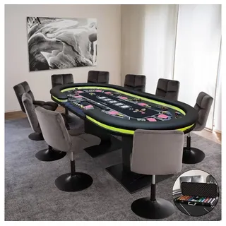 Home Deluxe LED Pokertisch inkl. Pokerkoffer und 4 Stühle STRAIGHT FLUSH - Für 9 Personen