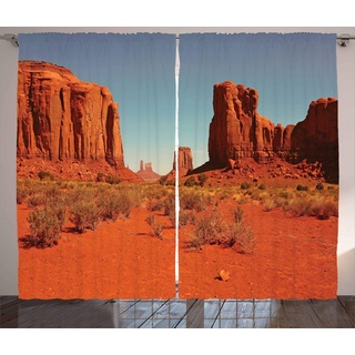 ABAKUHAUS Wüste Rustikaler Gardine, Hot Day Monument Valley, Wohnzimmer Universalband Gardinen mit Schlaufen und Haken, 280 x 260 cm, Dark Orange Pale Blue