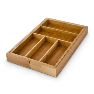 Relaxdays Besteckkasten verstellbar aus Bambus H x B x T: 5 x 48 x 46 cm 5-7 Fächer