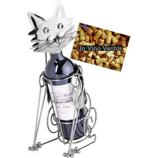 BRUBAKER Weinflaschenhalter Katze Flaschenhalter, (inklusive Grußkarte), Metall Skulptur, Wein Geschenk silberfarben