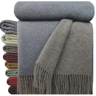 STTS International Wolldecke 100% Schurwolle Wohndecke in versch. Farben 140 x 200 cm Tagesdecke Schurwolldecke Woll-Plaid Tirol (Grau-Hellblau (Double Face), 140 x 200 cm)