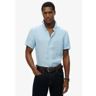Superdry für Herren. M4010937A Kurzärmeliges Leinenhemd Vacation blau (S), Lässig, Kurzarm