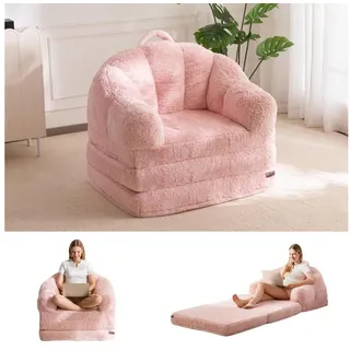 LuxusKollektion Schlafsofa Klappsofa Kunstfellstoff Schlafsessel Schlaffunktion Rosa Einzel rosa
