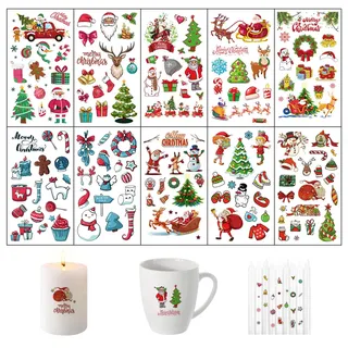 Rub on Sticker Weihnachten, Kerzentattoos Weihnachten, DIY Weihnachten Deko Aufkleber, Rub on Folie Transferaufkleber Für Kerzen Möbel Fenster Glas Tassen (B)