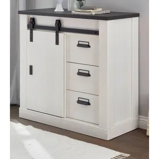 Furn.Design Kommode Stove (Schubkastenkommode in Pinie weiß, 93 x 91 cm), Soft-Close-Funktion mit Schiebetür weiß