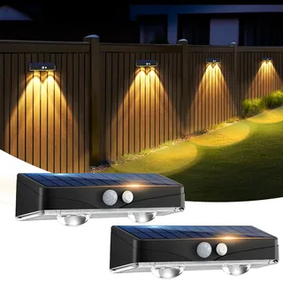 kolpop Solarlampen für Außen Wand mit Bewegungsmelder, 3 Modi, Solar Wandleuchten, IP65 Wasserdicht, 3000K LED Solarleuchten für Garten Zaun beleuchtung Balkon Terrassen Veranda, 2 Stück