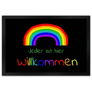 Fußmatte Regenbogen Fußmatte XL in 40x60 cm mit Spruch Jeder ist hier LGBTQ, speecheese 40 cm x 60 cm