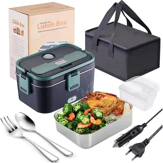 Lunchbox Elektrisch, 1,8l Elektrische Lunchbox 60W Electric Lunch Box 12v 24v 220v Elektrische Brotdose ThermobehäLter Für Auto Lkw Büro - Schwarz