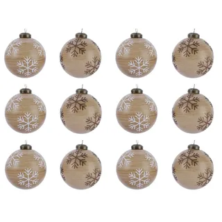 Kaemingk Weihnachtsbaumkugel, Weihnachtskugeln Glas Schneeflocken Motiv 8cm Holz - Optik, 12er Set braun