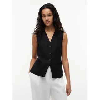 Anzugweste TOMMY HILFIGER "SUMMER LYOCELL LONG WAISTCOAT", Damen, Gr. 34, schwarz, Web, Obermaterial: 80% Lyocell, 20% Leinen. Futter: 100% Viskose, unifarben, regular fit taillenbedeckt, V-Ausschnitt, Westen Anzugweste, Materialmix mit Leinen