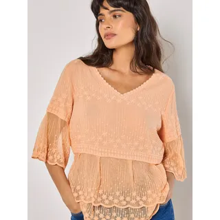 Blusentop APRICOT "Embroidered Cotton Mesh Top", Damen, Gr. M/L (38/40), rot (peach), Obermaterial: 100% Baumwolle CO., bestickt, Blusen Blusentop, mit Stickerei