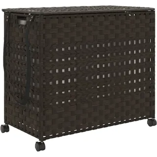 vidaXL Wäschekorb mit Rollen Dunkelbraun 66x35x60 cm Rattan
