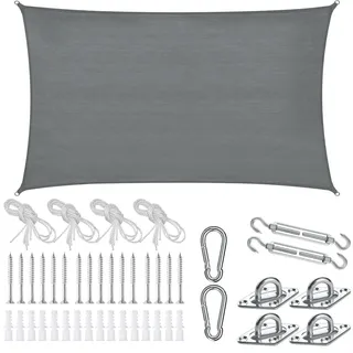 Tectake tectake® Sonnensegel, HDPE mit 185 g/m2 und 87 % UV-Schutz, für Balkon, Garten und Terrasse, umfangreiches Montagematerial