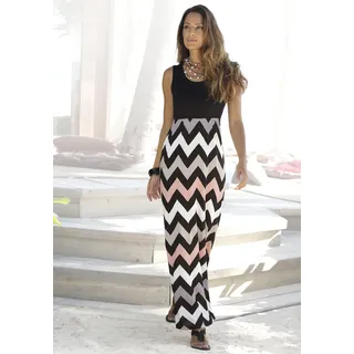 Maxikleid LASCANA "mit Zick-zack-Druck, figurbetont", Damen, Gr. 34, N-Gr, bunt (schwarz, rose, creme, taupe), Jersey, Obermaterial: 100% Viskose, bedruckt, gemustert, figurumspielend bodenlang, Rundhals, Kleider Maxikleid, langes Sommerkleid, leichtes Strandkleid, Jerseykleid, Trägerkleid