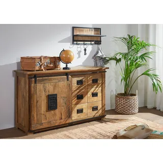 used look Sideboard m. Schiebetür Mango Natur Holz massiv Kommode Schrank