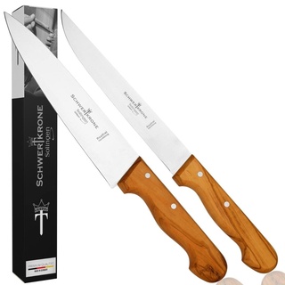 Schwertkrone Fleischmesser | Olivenholzgriff | Allzweckmesser | Schinkenmesser (Kochmesser Set 20cm)
