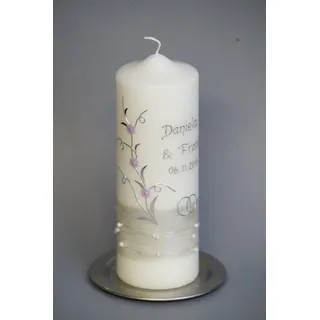 edle Hochzeitskerze mit Perlen 20 x 7 cm ; inkl. Beschriftung ! H-17