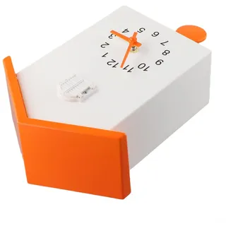 Oniissy Moderne, minimalistische Kuckucksuhr aus ABS-Material, moderne Büro-Wandkunst, hochwertiges graviertes Design, einzigartige, stilvolle Heimdekoration (weiß + orange)