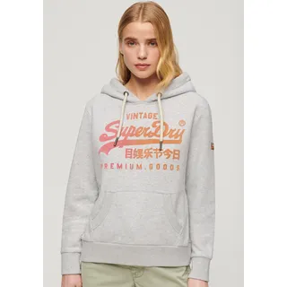 Kapuzensweatshirt SUPERDRY "TONAL VL GRAPHIC HOODIE" Gr. XS, grau (flake grey marl) Damen Sweatshirts