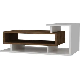 Couchtisch - weiß-Walnuss - mit Ablagen - 90 cm breit