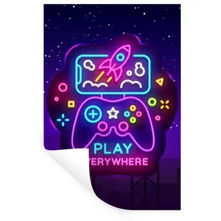MuchoWow Wandsticker Gaming - Neon - Spielen - Blau - Nacht - Controller (1 St), Wandaufkleber, Selbstklebend, Wohnzimmer, 20x30 cm bunt 20 cm x 30 cm x 0.1 cm