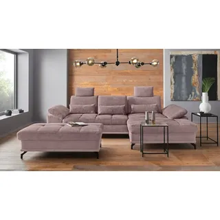 OTTO home Ecksofa Costello L-Form, B: 301 cm mit Sitztiefen-, Armteilverstellung &, 3 Nierenkissen, optional Bettfunktion & Bettkasten lila