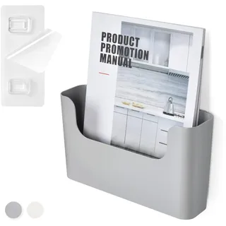YOHOM Zeitungshalter Wand Zeitschriftenhalter Prospekthalter Wand Briefhalter Wandprospekthalter A4 mit 2 Montagearten (Kleben/Bohren) Ablagefächer Wand für Dokumente, Magazine, Bücher Grau 1 Stück