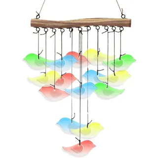 CUTHOLLOW Glas Vogel Windspiel Hochwertiges, Regenbogen Windspiele Garten 58 cm, Einzigartiger Herrlicher Klang, Handgefertigt, Bemalt, Balkon Deko Gartendeko, Glockenspiel für Draußen Terrasse Rasen