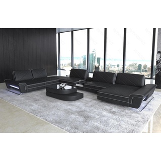 Sofa Dreams Wohnlandschaft Sofa Leder Bari XXL U Form Ledersofa, Couch, mit LED, verstellbare Rückenlehnen, Designersofa schwarz