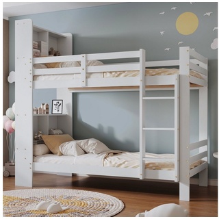 Ulife Etagenbett Kinderbett mit Regalen und dreistufiger,Stauraum-Holzbett weiß
