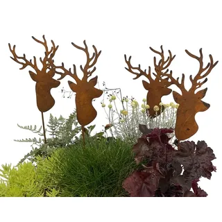 LB H&F Lilienburg 4er Set Hirsch Geweih Gartenstecker rost Hirschkopf Weihnachtsdeko Rosthirsch edelrost deko Metall (4er Set Hirsch)