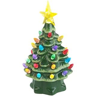 Deko-Weihnachtsbaum aus Keramik mit LED-Beleuchtung, Timer, 19 cm