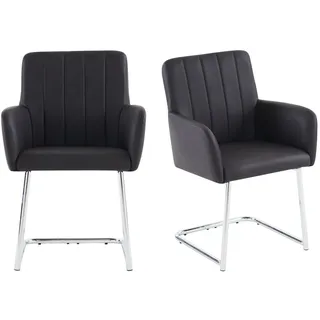 SeedWave Freischwinger Freischwinger Stühle mit Armlehnen, 2er Set PU-Leder Esszimmerstühle, Ergonomisches Rückenlehne für Esszimmer, Wohnzimmer schwarz